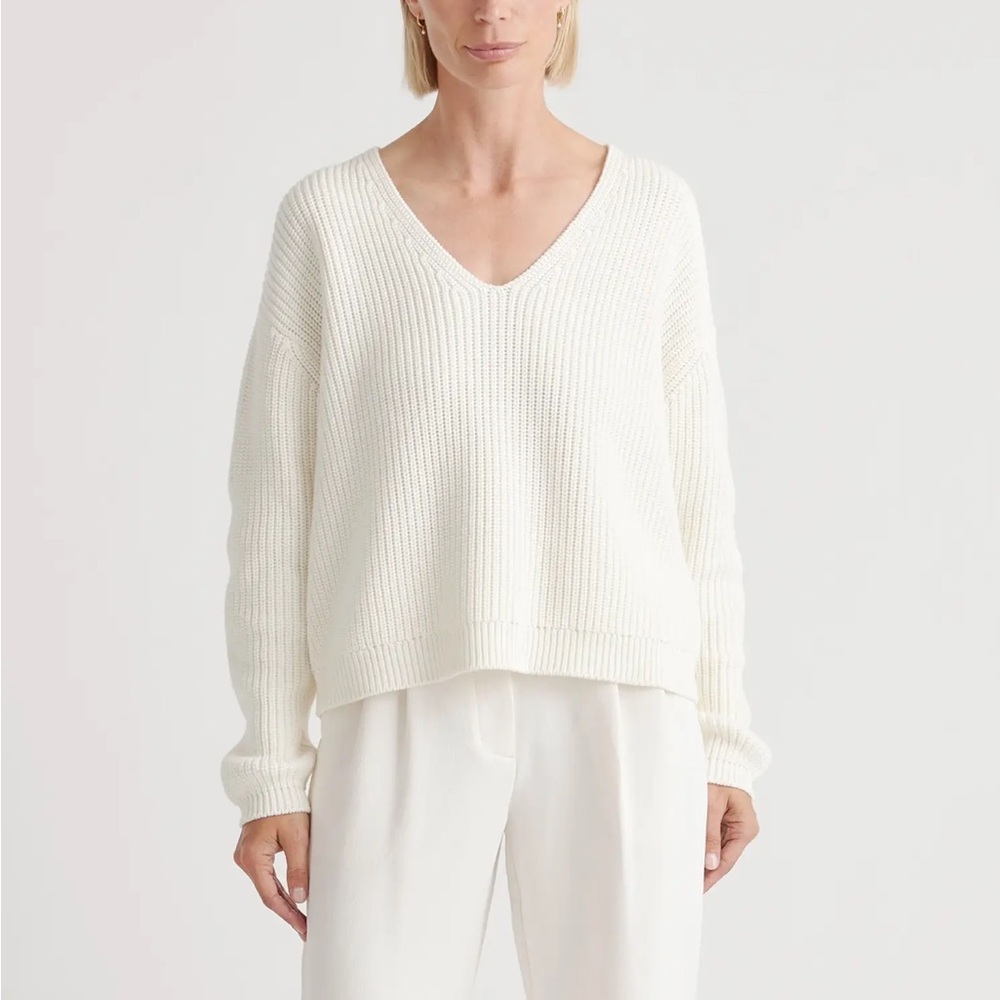 Quince 100% Organic Cotton Fisherman V-Neck Sweater